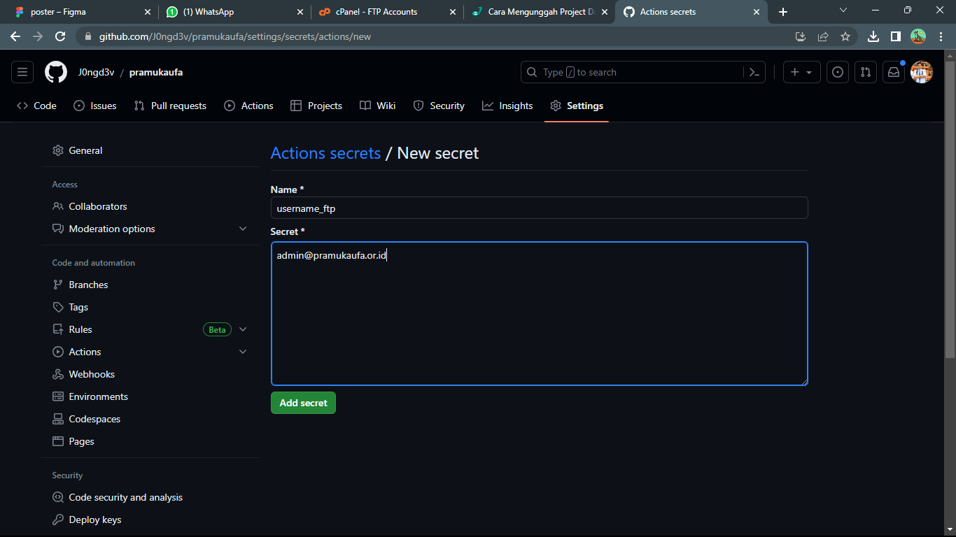 Configurasi ftp github
