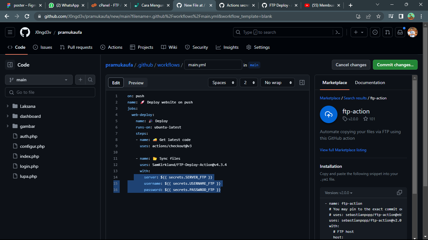 Configurasi ftp github
